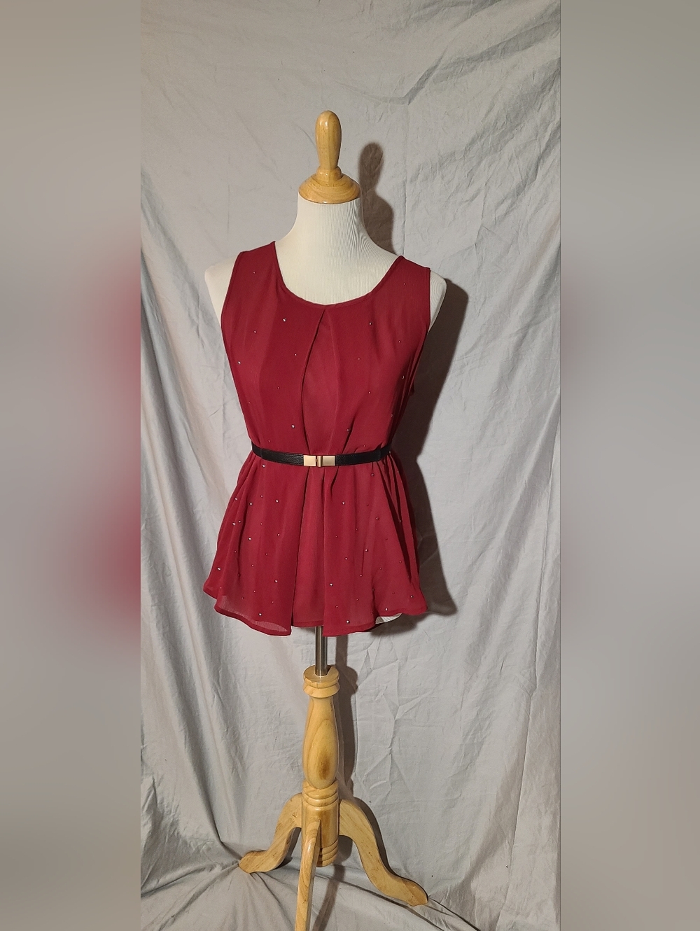 Sleeveless Burgundy Rhinestone Top
